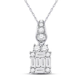 14kt White Gold Womens Baguette Diamond Fashion Cluster Pendant 1/3 Cttw
