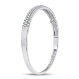 14kt White Gold Womens Round Diamond 3-Row Bangle Bracelet 1-7/8 Cttw