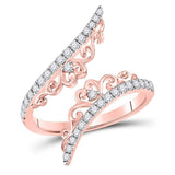 14kt Rose Gold Womens Round Diamond Modern Bypasss Band Ring 1/3 Cttw