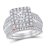 14kt Two-tone Gold Womens Round Diamond Bridal Wedding Engagement Ring Band Set 1-1/2 Cttw (Certified)