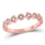 14kt Rose Gold Womens Round Diamond Floral Stackable Band Ring 1/10 Cttw