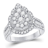 14kt White Gold Womens Round Diamond Right Hand Cluster Pear Ring 1-5/8 Cttw