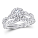 14kt White Gold Womens Round Diamond Bridal Wedding Engagement Ring Band Set 1/2 Cttw