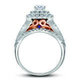 14kt Two-tone Gold Womens Round Diamond Bridal Wedding Engagement Ring Band Set 1-1/2 Cttw (Certified)