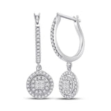 14kt White Gold Womens Princess Diamond Cluster Dangle Earrings 1/2 Cttw