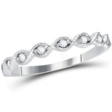 14kt White Gold Womens Round Diamond Twist Stackable Band Ring 1/10 Cttw