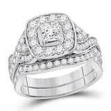 14kt White Gold Womens Princess Diamond Bridal Wedding Engagement Ring Band Set 2.00 Cttw (Certified)