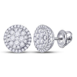 14kt White Gold Womens Round Diamond Halo Cluster Earrings 1.00 Cttw