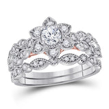 14kt Two-tone Gold Womens Round Diamond Flower Bridal Wedding Engagement Ring Band Set 3/4 Cttw (Certified)