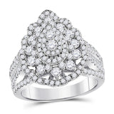 14kt White Gold Womens Round Diamond Cluster Pear Bridal Wedding Engagement Ring 1-3/4 Cttw