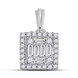 14kt White Gold Womens Baguette Diamond Square Cluster Pendant 1/4 Cttw