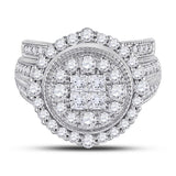 14kt White Gold Womens Princess Diamond Bridal Wedding Engagement Ring Band Set 2.00 Cttw
