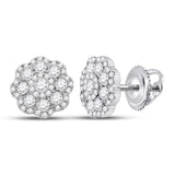 14kt White Gold Womens Round Diamond Flower Cluster Earrings 1.00 Cttw