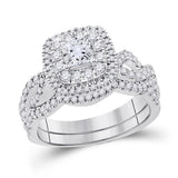 14kt White Gold Womens Princess Diamond Bridal Wedding Engagement Ring Band Set 1.00 Cttw (Certified)