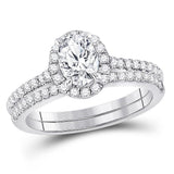14kt White Gold Womens Oval Diamond Bridal Wedding Engagement Ring Band Set 1-1/3 Cttw (Certified)