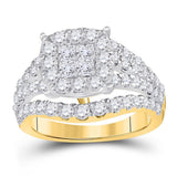14kt Yellow Gold Womens Princess Diamond Cluster Bridal Wedding Engagement Ring 2-1/2 Cttw