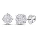 14kt White Gold Womens Princess Diamond Fashion Cluster Earrings 1.00 Cttw