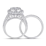14kt White Gold Womens Princess Diamond Bridal Wedding Engagement Ring Band Set 1-1/2 Cttw