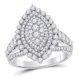 14kt White Gold Womens Round Diamond Marquise Cluster Bridal Wedding Engagement Ring 1-3/4 Cttw