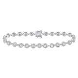 14kt White Gold Womens Round Diamond Halo Cluster Tennis Bracelet 2.00 Cttw