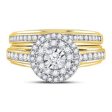 14kt Yellow Gold Womens Round Diamond Bridal Wedding Engagement Ring Band Set 1/2 Cttw