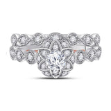 14kt Two-tone Gold Womens Round Diamond Lotus Bridal Wedding Ring Band Set 3/4 (Certified)