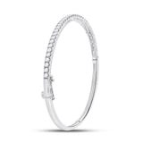 14kt White Gold Womens Round Diamond Classic Bangle Bracelet 2.00 Cttw