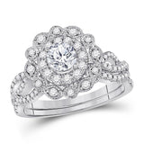 14kt White Gold Womens Round Diamond Bridal Wedding Engagement Ring Band Set 1.00 Cttw (Certified)