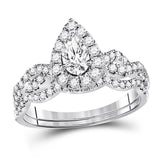 14kt White Gold Womens Pear Diamond Bridal Wedding Engagement Ring Band Set 1.00 Cttw (Certified)