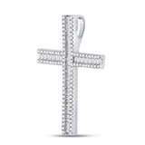 14kt White Gold Womens Baguette Diamond Religious Cross Pendant 7/8 Cttw