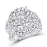14kt White Gold Womens Princess Diamond Bridal Wedding Engagement Ring Band Set 3.00 Cttw