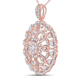 14kt Rose Gold Womens Round Diamond Mandala Circle Pendant 7/8 Cttw