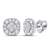 14kt White Gold Womens Princess Diamond Fashion Cluster Earrings 1/4 Cttw