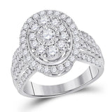 14kt White Gold Womens Round Diamond Right Hand Cluster Oval Ring 1-1/2 Cttw