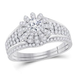 14kt White Gold Womens Round Diamond Bridal Wedding Engagement Ring Band Set 1.00 Cttw