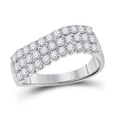 14kt White Gold Womens Round Diamond Contoured Triple Row Band Ring 1.00 Cttw