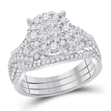 14kt White Gold Womens Princess Diamond Bridal Wedding Engagement Ring Band Set 1-1/2 Cttw