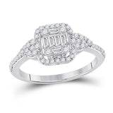 14kt White Gold Womens Baguette Diamond Fashion Cluster Ring 5/8 Cttw