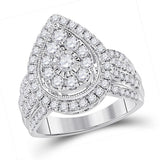 14kt White Gold Womens Round Diamond Right Hand Pear Shaped Cluster Ring 1-1/2 Cttw