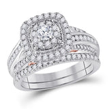 14kt Two-tone Gold Womens Round Diamond Bridal Wedding Engagement Ring Band Set 1.00 Cttw (Certified)