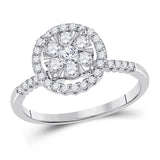 14kt White Gold Womens Round Diamond Right Hand Halo Cluster Ring 5/8 Cttw