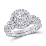 14kt White Gold Womens Round Diamond Bridal Wedding Engagement Ring Band Set 1.00 Cttw (Certified)