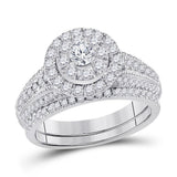 14kt White Gold Womens Round Diamond Bridal Wedding Engagement Ring Band Set 1.00 Cttw (Certified)
