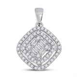 14kt White Gold Womens Baguette Diamond Kite Set Cluster Pendant 1/3 Cttw