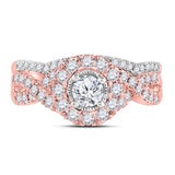 14kt Rose Gold Womens Round Diamond Twist Bridal Wedding Engagement Ring Band Set 1.00 Cttw (Certified)