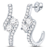 14kt White Gold Womens Round Diamond Dangle 2-stone Earrings 1.00 Cttw (Certified)