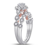 14kt Two-tone Gold Womens Round Diamond Lotus Bridal Wedding Ring Band Set 3/4 (Certified)