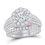 14kt Two-tone Gold Womens Round Diamond Bridal Wedding Engagement Ring Band Set 2.00 Cttw (Certified)