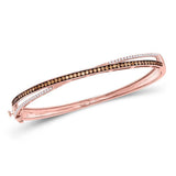 14kt Rose Gold Womens Round Brown Diamond Crossover Bangle Bracelet 1.00 Cttw