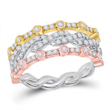 10kt Tri-Tone Gold Womens Round Diamond Convertible Stackable Band Ring 5/8 Cttw